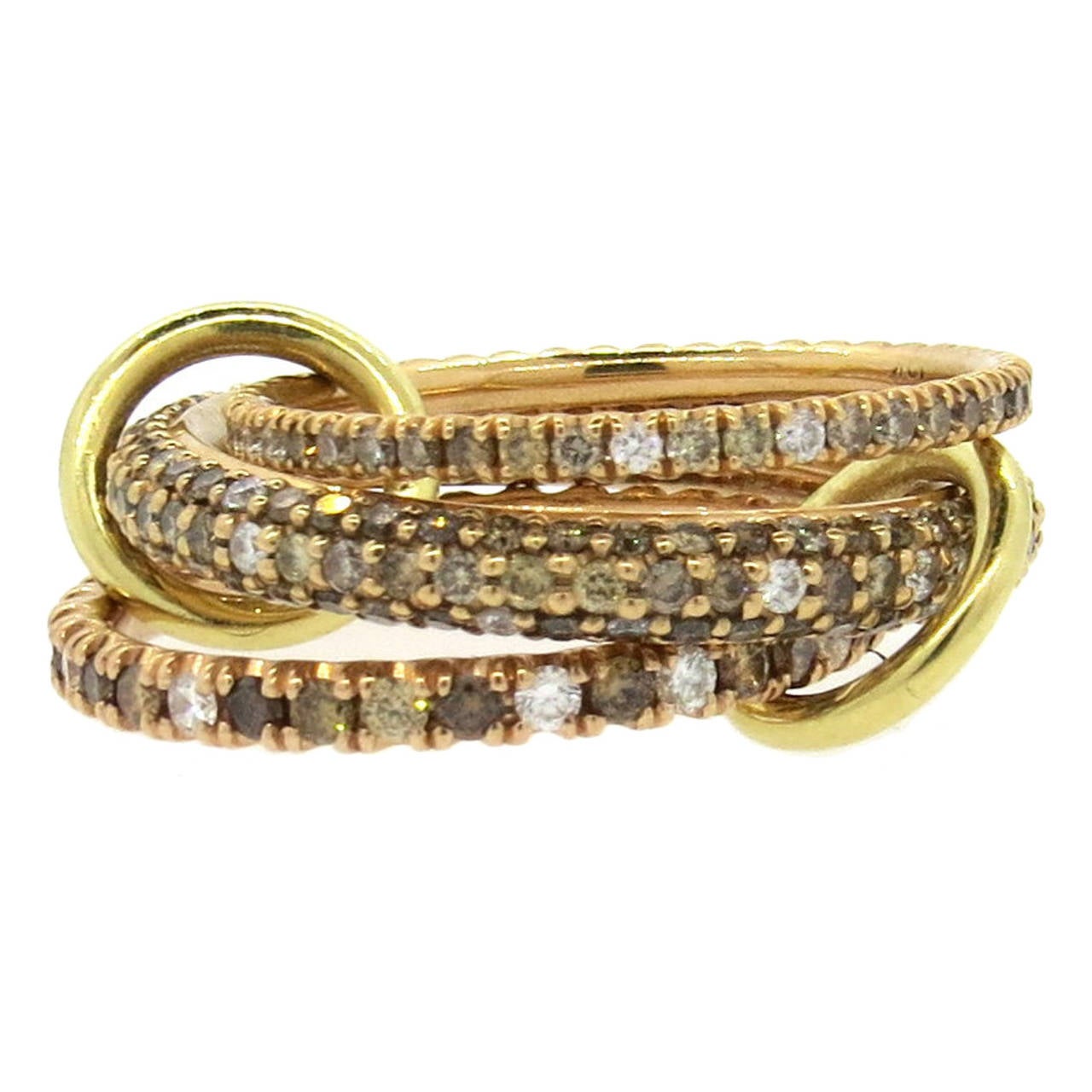 Spinelli Kilcollin Nova Rose Pave Diamond Gold Interlocked Ring 