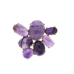 Beautiful Cabochon Amethyst Gold Large Brooch Pin