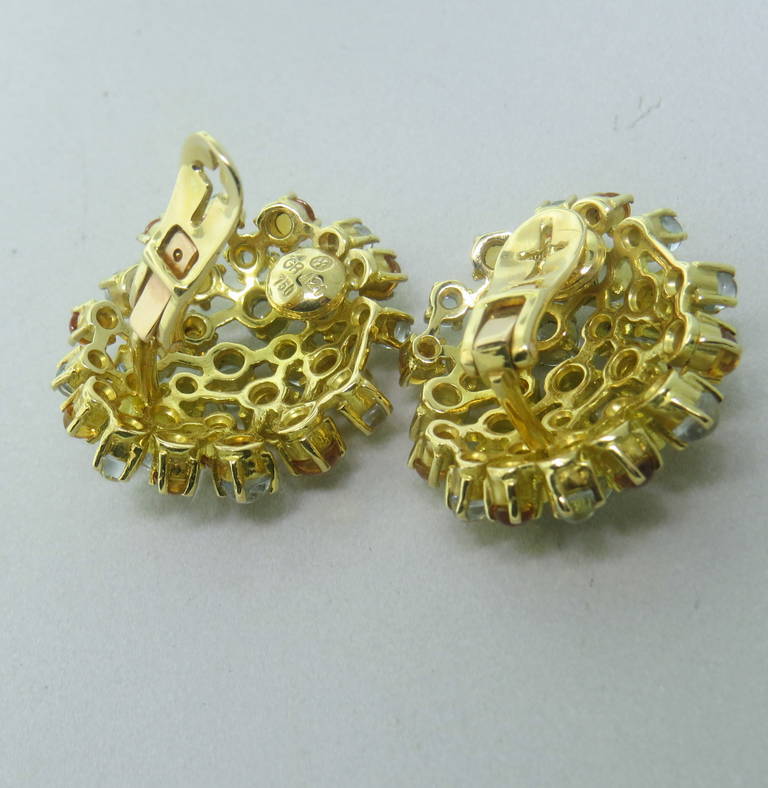 Ilias Lalaounis Moonstone Citrine Gold Earrings In Excellent Condition In Lambertville, NJ