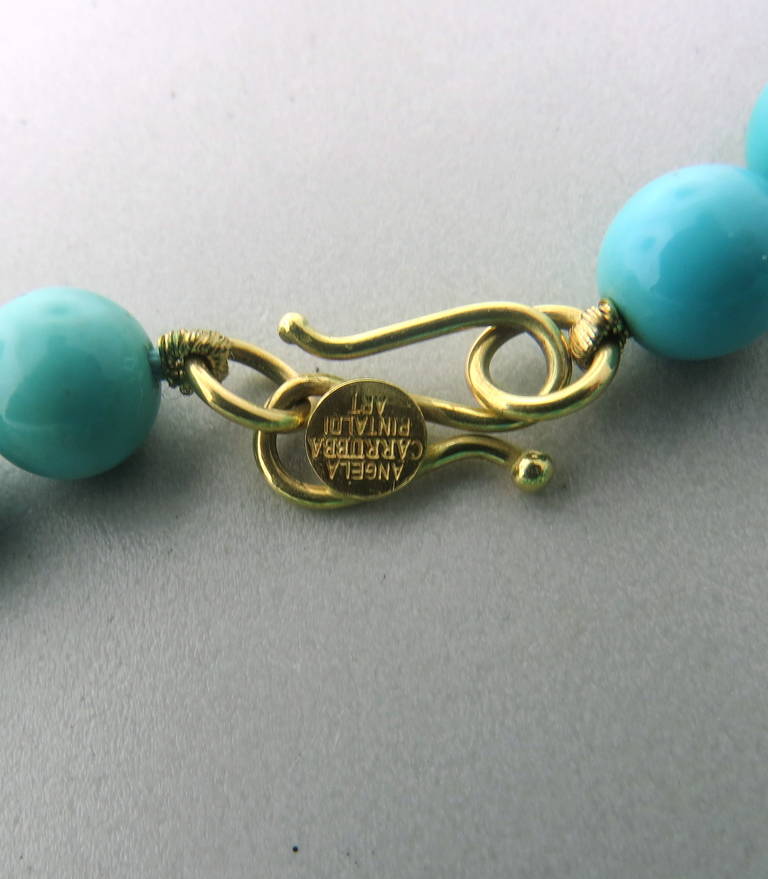 Angela Carrubba Pintaldi Turquoise Bead Gold Necklace In Excellent Condition In Lambertville, NJ