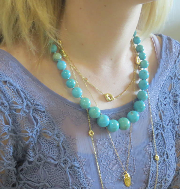 Angela Carrubba Pintaldi Turquoise Bead Gold Necklace 1