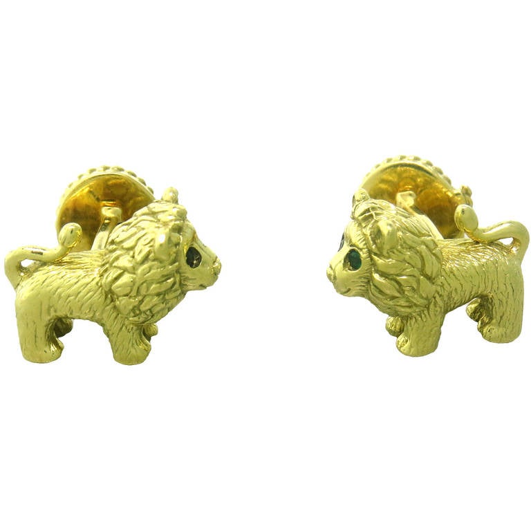 Mish New York Sapphire Gold Lion Cufflinks