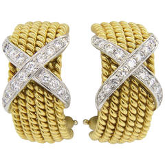 Tiffany & Co Jean Schlumberger Gold Platinum Diamond Six Row Rope Hoop Earrings