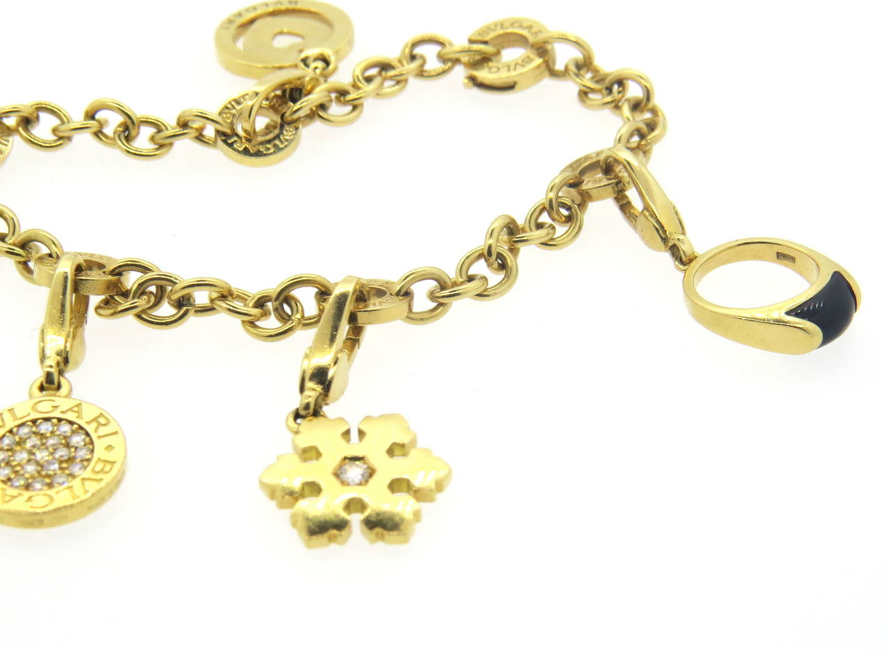 Onyx Lapis Diamond Gold Charm Bracelet 