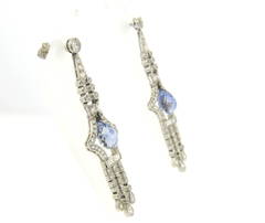 Gorgeous Sapphire Old European Diamond Platinum Briolette Long Drop Earrings
