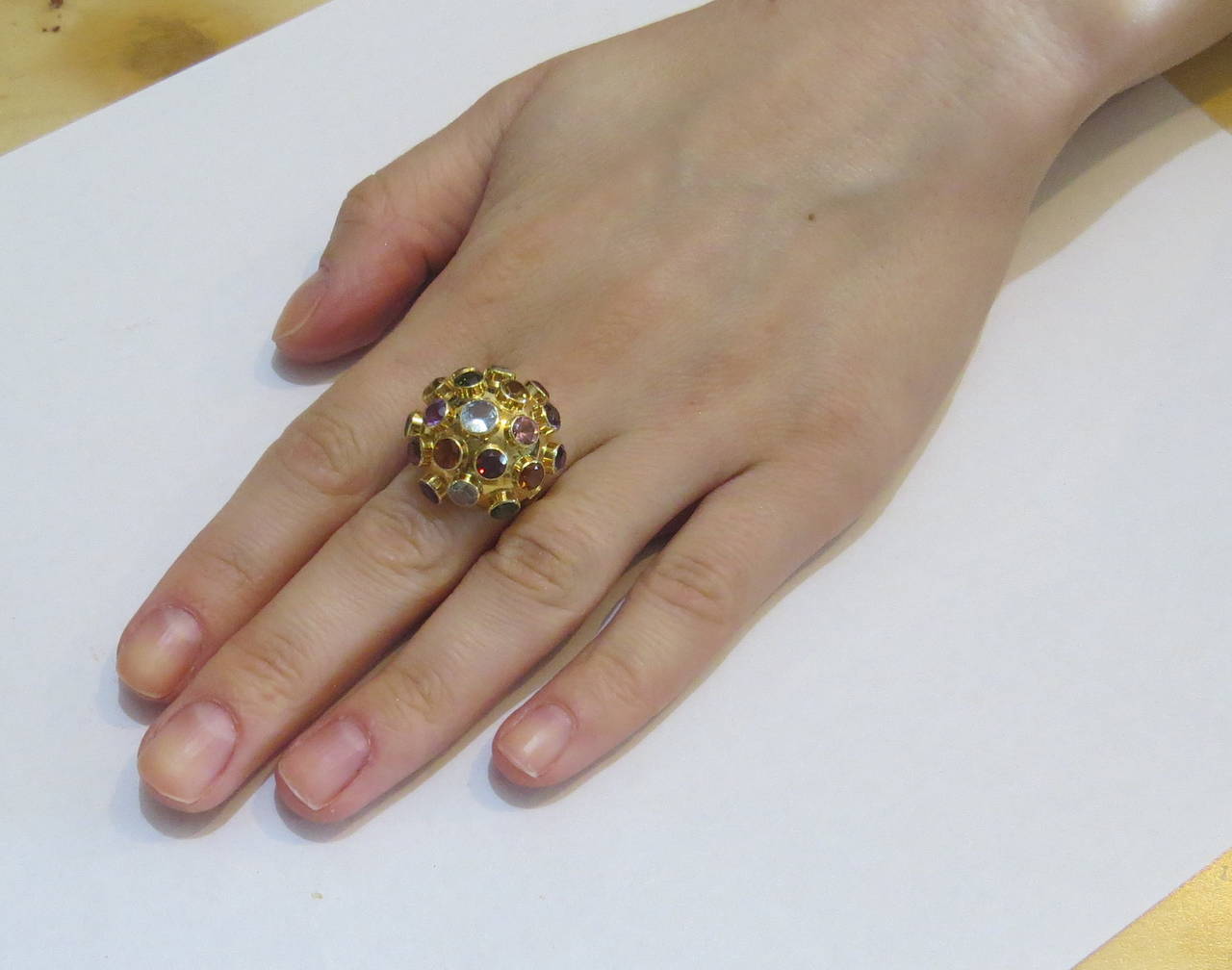 Semi Precious Gemstone Multicolor Gold Sputnik Ring 3