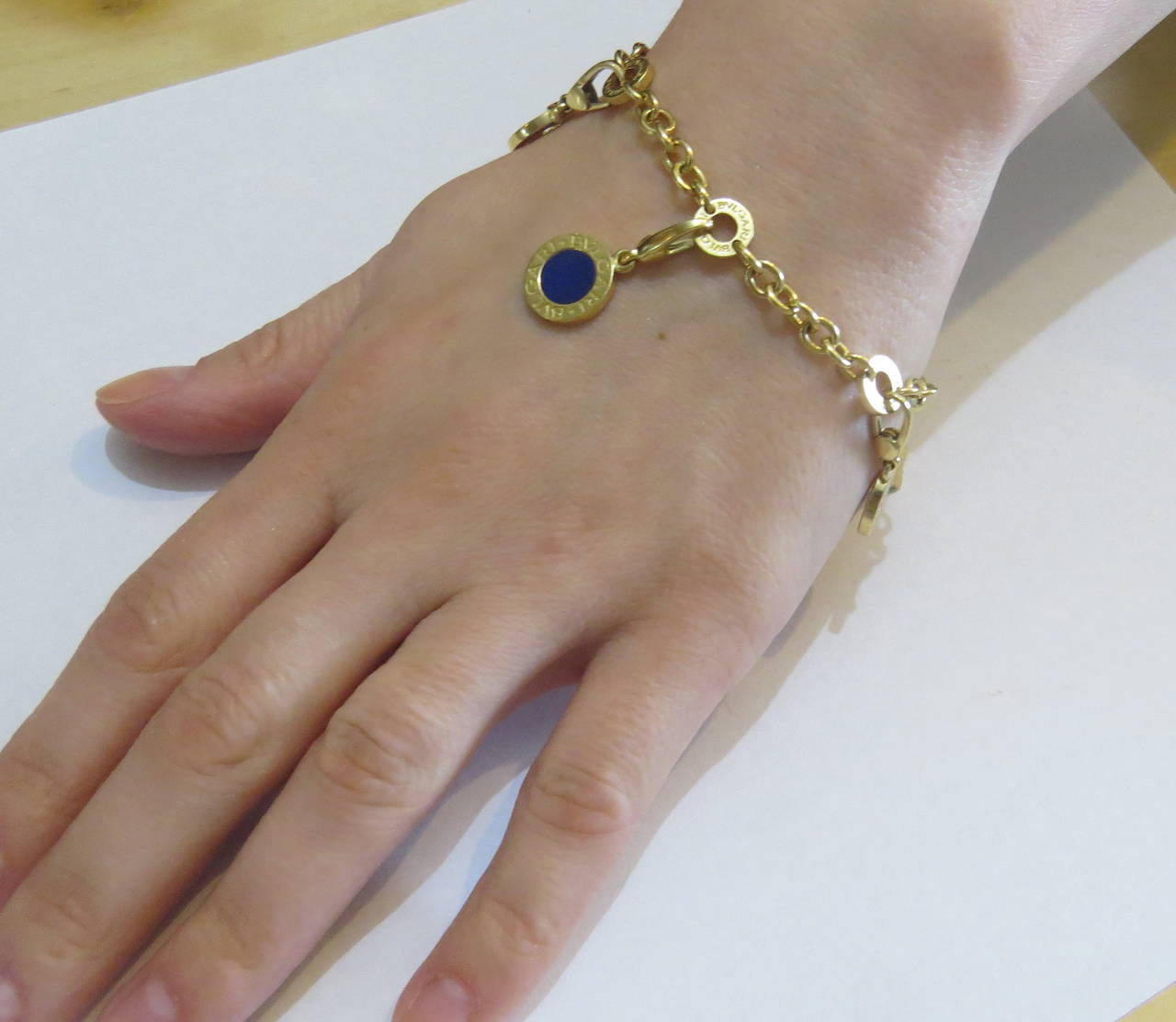 Women's Bulgari Onyx Lapis Diamond Gold Charm Bracelet