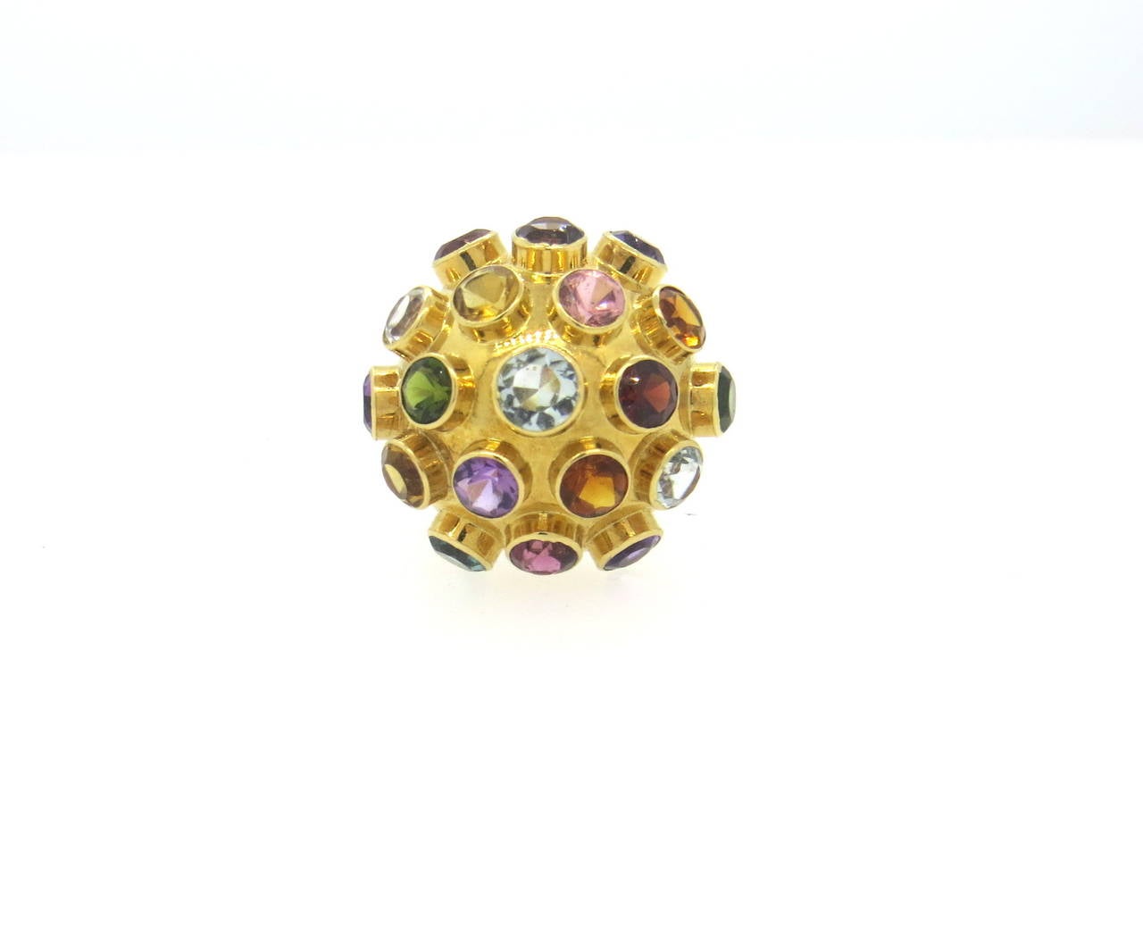 Semi Precious Gemstone Multicolor Gold Sputnik Ring at 1stDibs