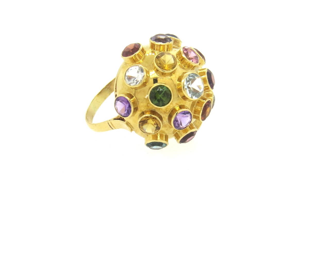 Semi Precious Gemstone Multicolor Gold Sputnik Ring In Excellent Condition In Lambertville, NJ