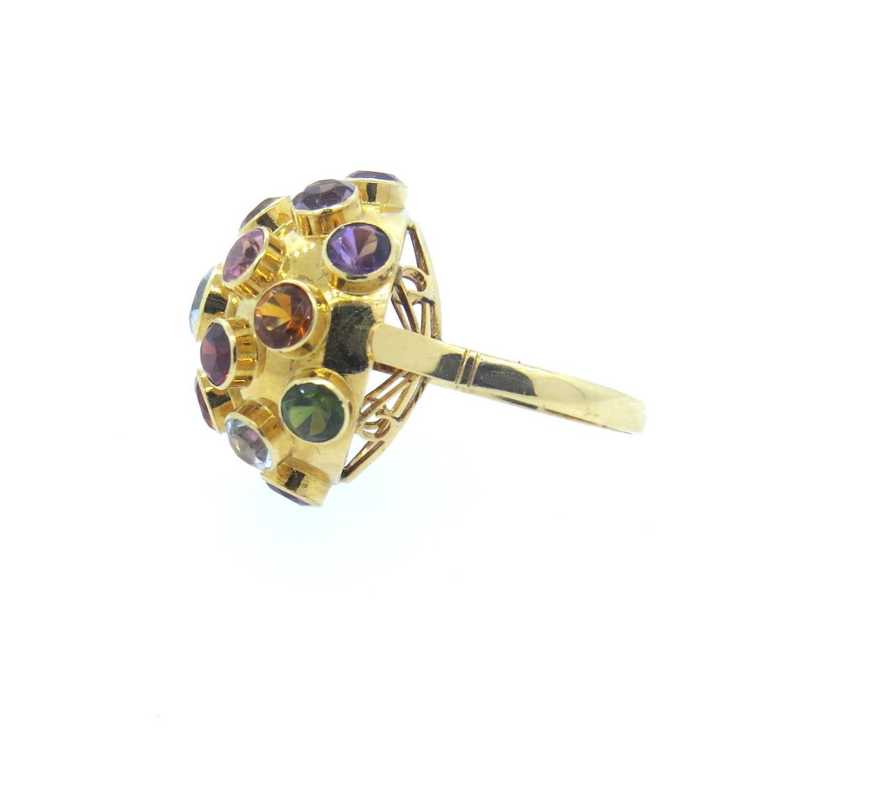 Women's Semi Precious Gemstone Multicolor Gold Sputnik Ring