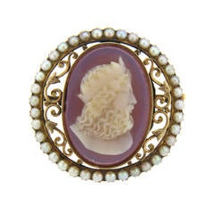 Antique Victorian Natural Pearl Hardstone Cameo Hair Locket Brooch Pendant