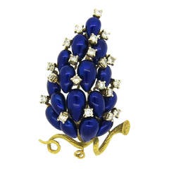 Exquisite Orletto Blue Enamel Diamond Gold Brooch Pin