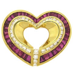 Classic Charles Krypell Ruby Diamond Gold Heart Pendant Brooch