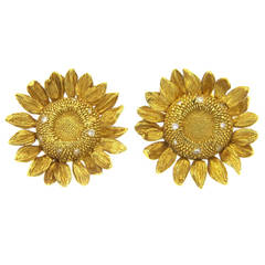 Asprey of London Gold and Diamond Sunflower Earrings