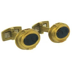 1980s Barry Kieselstein Cord Bloodstone Intaglio Gold Cufflinks