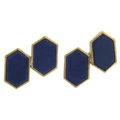 Mid Century Lapis Lazuli Gold Cufflinks 8
