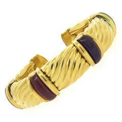 Gold Multicolor Semi Precious Gemstone Cuff Bracelet
