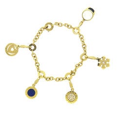 Bulgari Onyx Lapis Diamond Gold Charm Bracelet