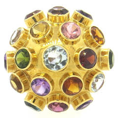 Semi Precious Gemstone Multicolor Gold Sputnik Ring