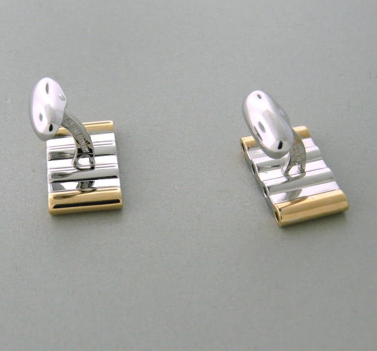 Victor Mayer Diamond Two Tone Gold Cufflinks In New Condition In Lambertville, NJ