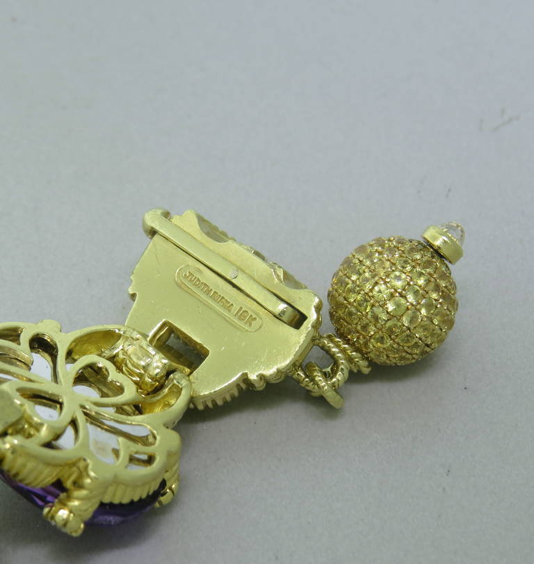 Judith Ripka Ambrosia Gemstone Diamond Gold Bracelet In Excellent Condition In Lambertville, NJ