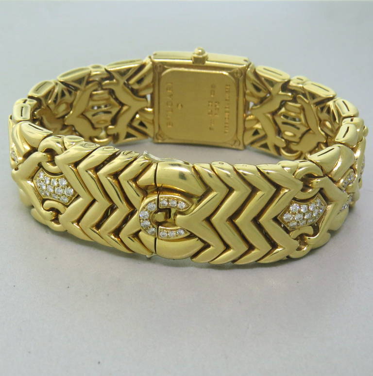 Bulgari Lady's Yelllow Gold and Diamond Trika Bracelet Watch In Excellent Condition In Lambertville, NJ