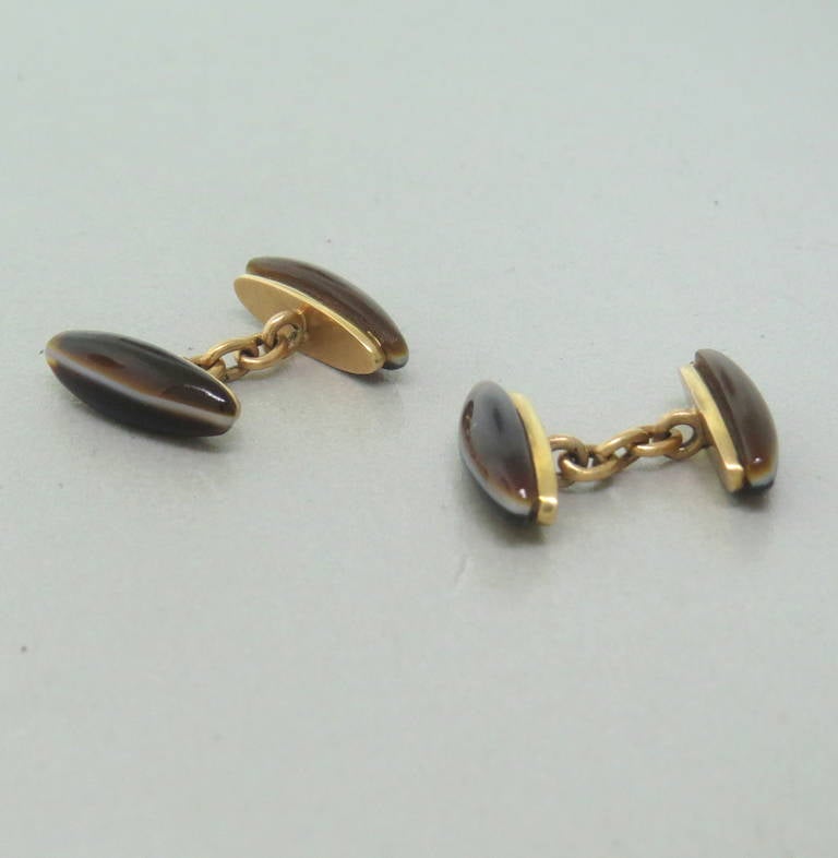 Art Deco Banded Agate Gold Cufflinks