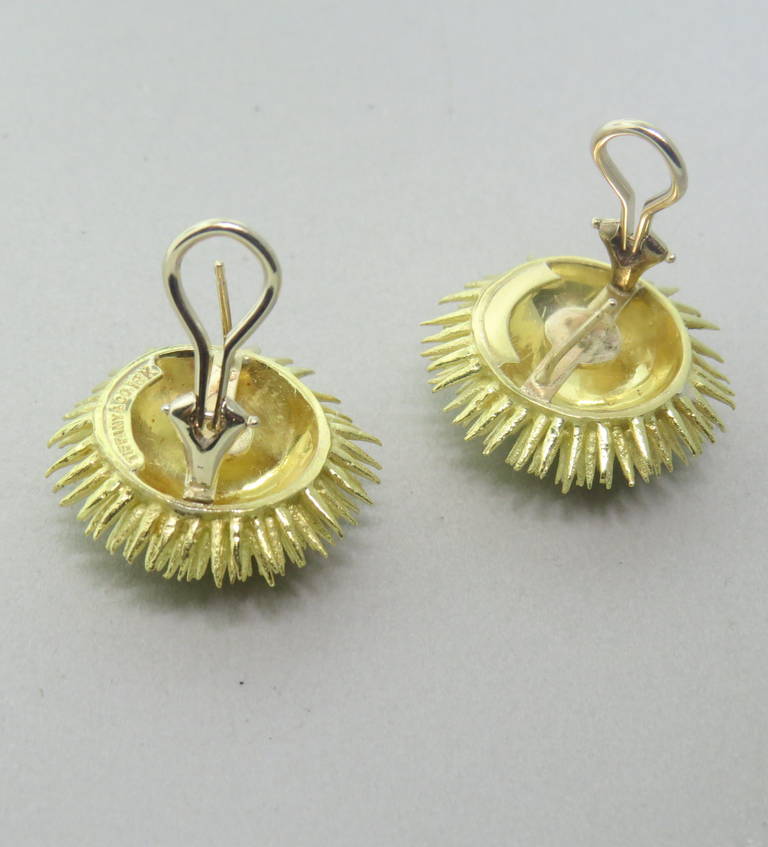 Tiffany & Co. Gold Sea Urchin Motif Earrings In Excellent Condition In Lambertville, NJ