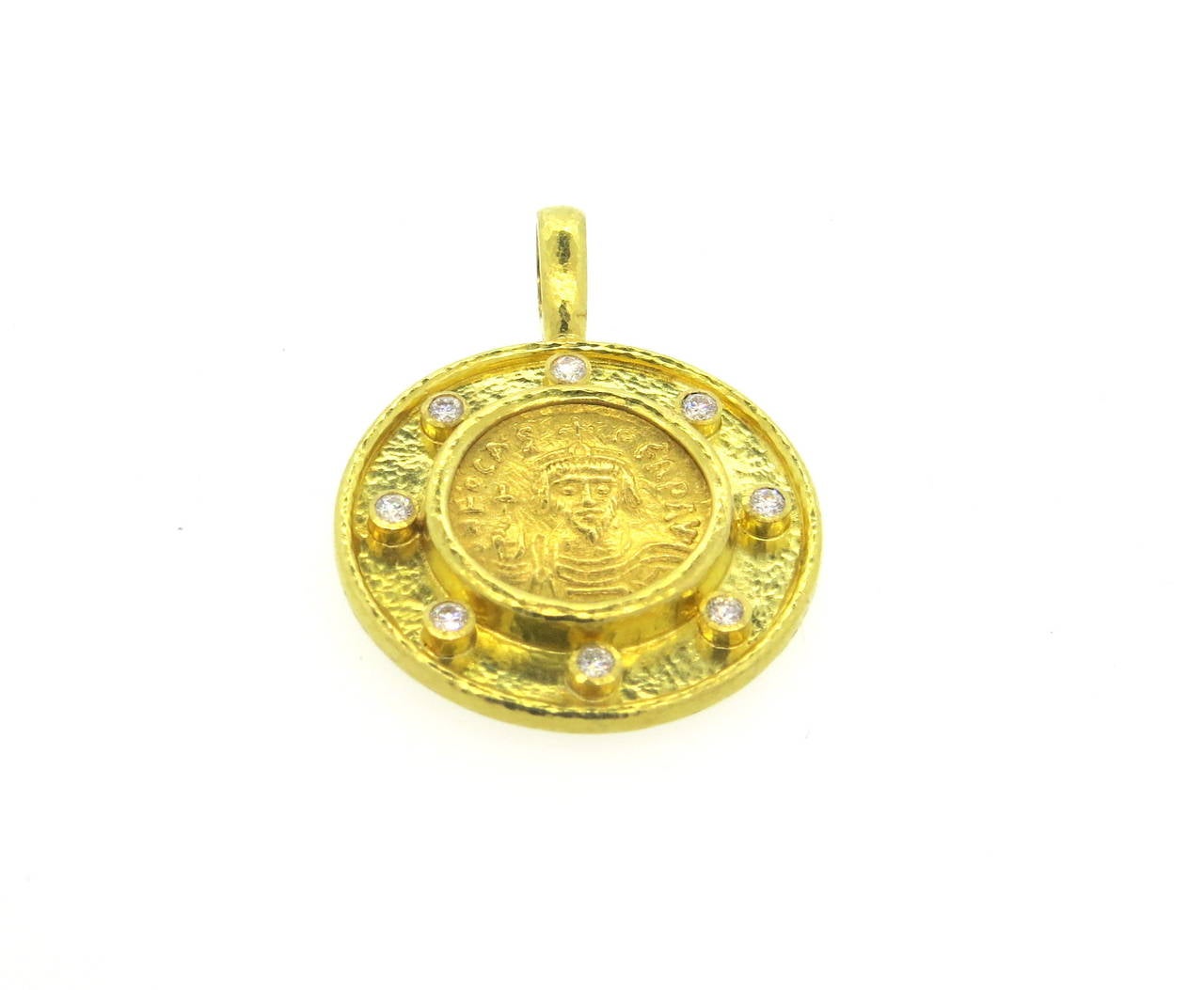 One-Of-A-Kind Elizabeth Locke Byzantine Ancient Coin Diamond Gold Pendant In Excellent Condition In Lambertville, NJ