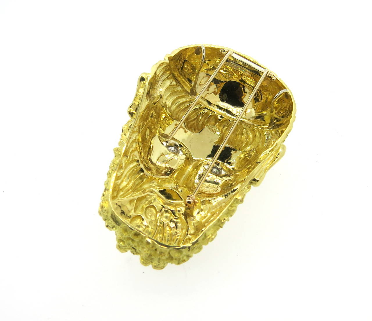 Henry Dunay Massive Diamond Gold Face Pendant Brooch  3