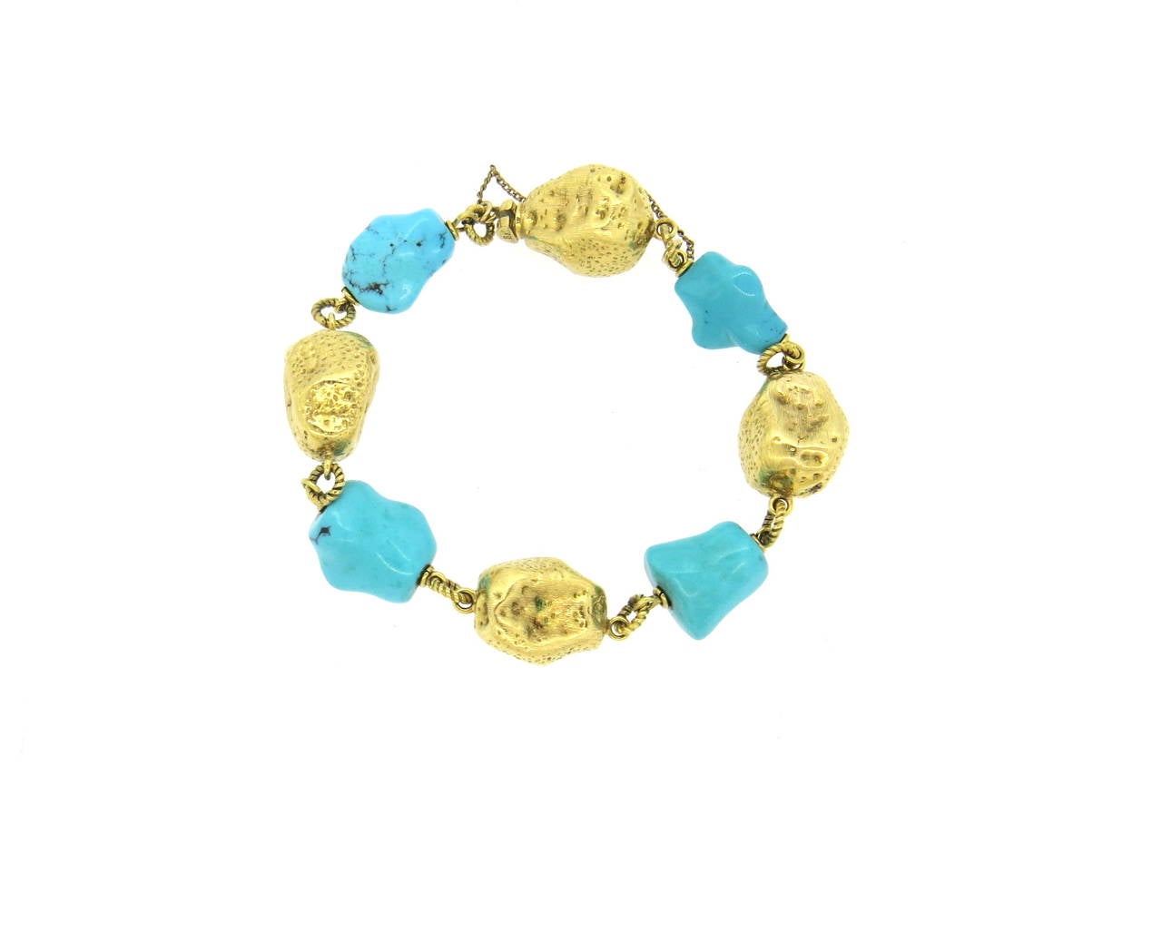 1970s Spritzer and Furman Turquoise Gold Bracelet In Excellent Condition In Lambertville, NJ