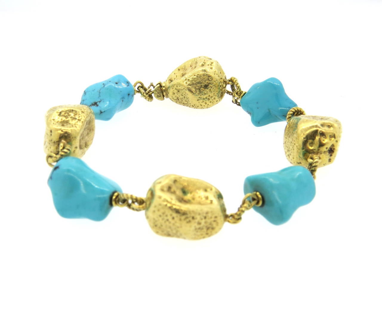 1970s Spritzer and Furman Turquoise Gold Bracelet 1