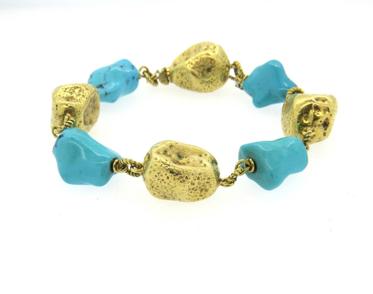 Women's 1970s Spritzer and Furman Turquoise Gold Bracelet