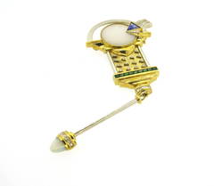 Unusual Crystal Tanzanite Tourmaline Opal Diamond Gold Art Jewelry Brooch