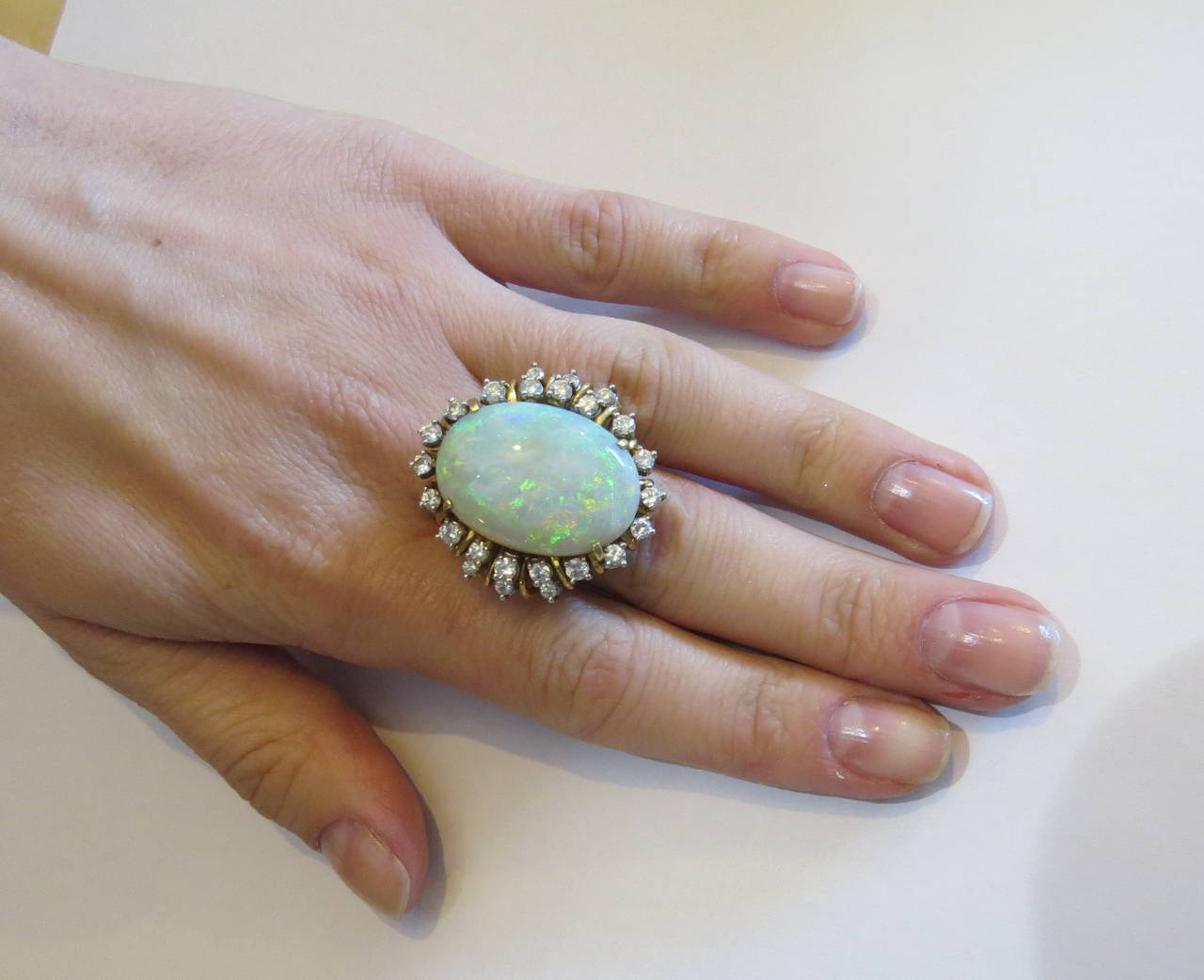 Beautiful Large Opal Diamond Gold Ring at 1stDibs