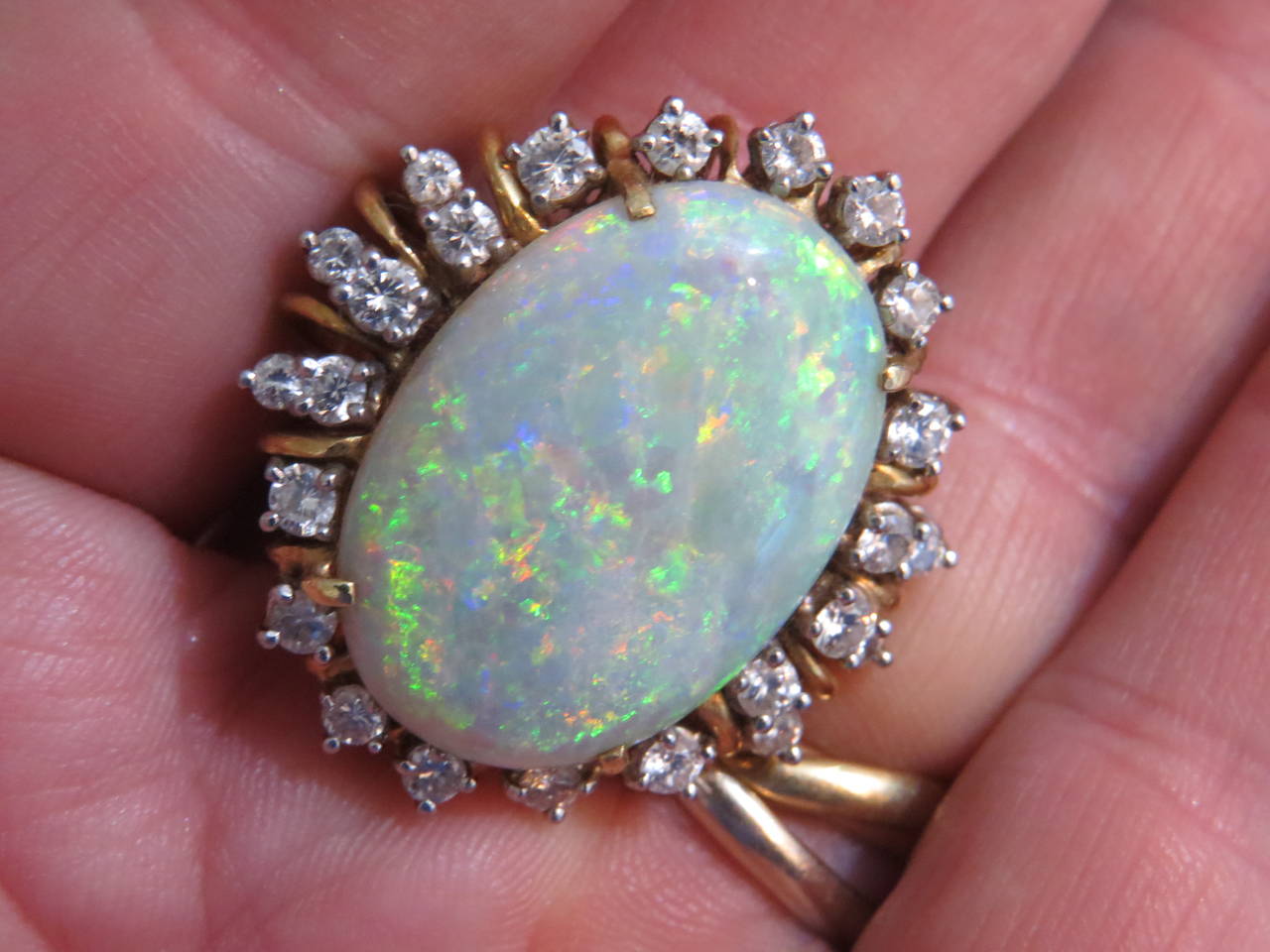 Beautiful Large Opal Diamond Gold Ring at 1stDibs