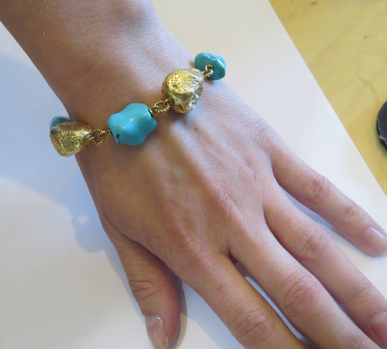 1970s Spritzer and Furman Turquoise Gold Bracelet 2