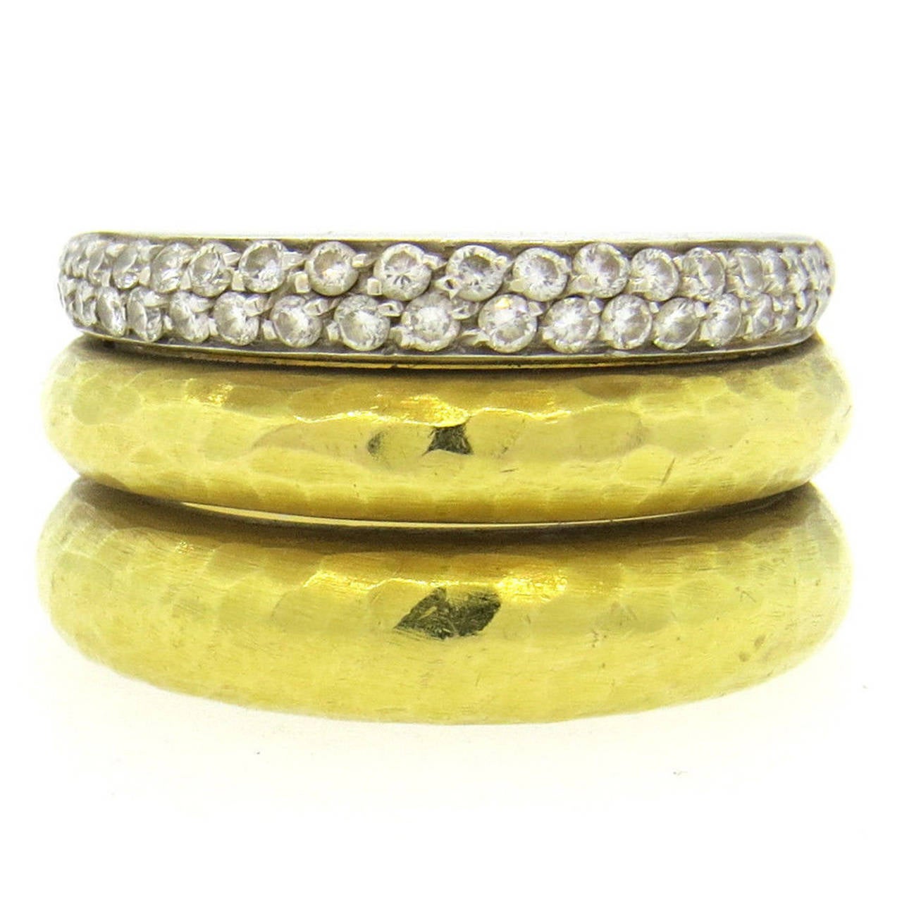 H Stern Diamond Hammered Gold Band Ring