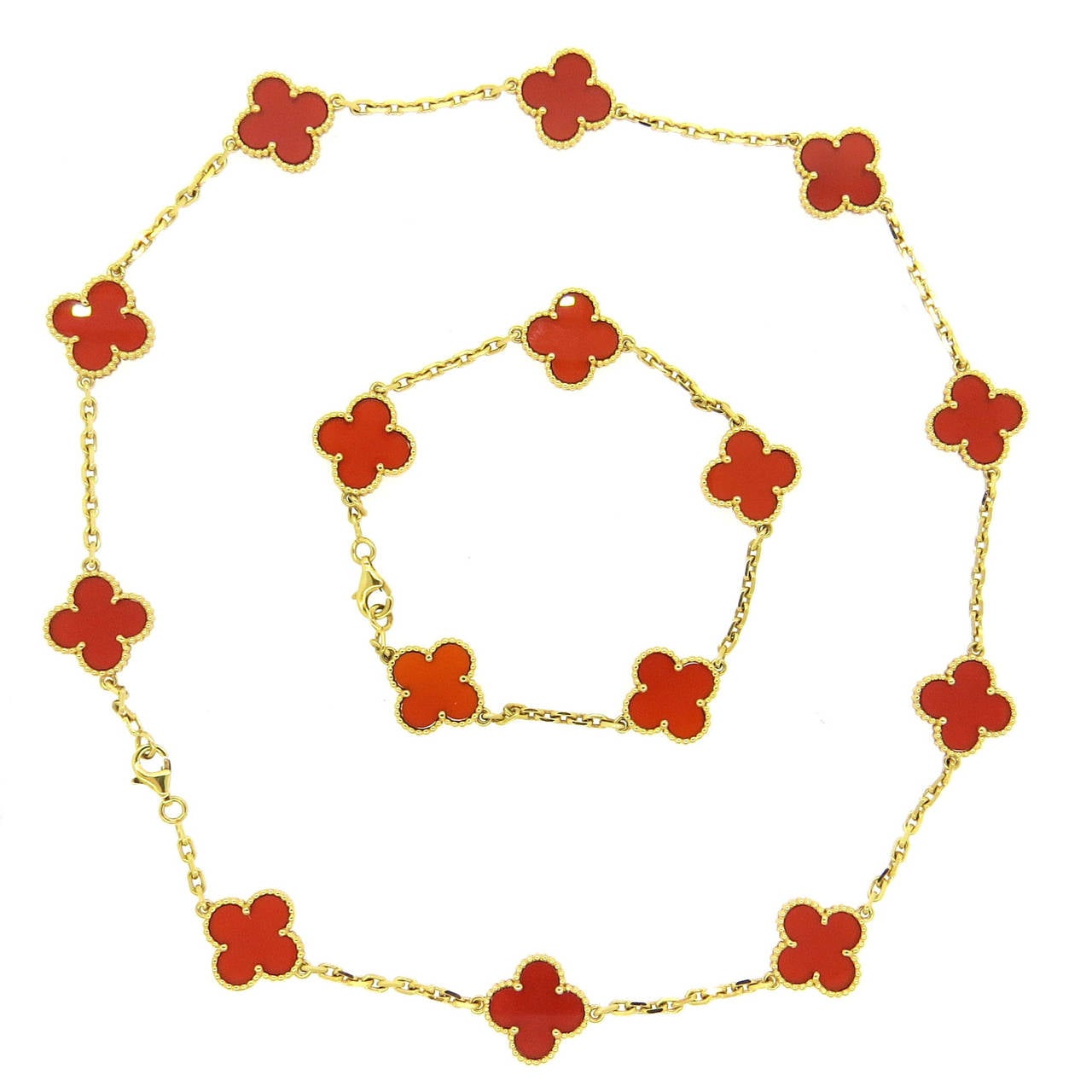 Van Cleef & Arpels Vintage Alhambra Carnelian Necklace Bracelet Suite