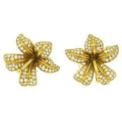 Angela Cummings Diamond Gold Blossom Flower Earrings