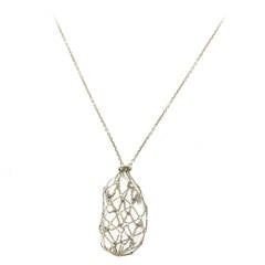 Tiffany & Co. Elsa Peretti Crystal Sterling Diamond Caged Bean Pendant Necklace