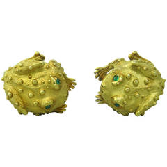 1970s Emerald Gold Frog Cufflinks