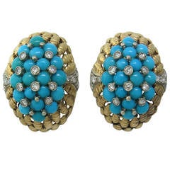Turquoise Diamond Gold Earrings