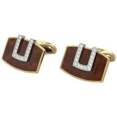 Victor Mayer Enamel Diamond Gold Cufflinks