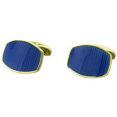 Victor Mayer Blue Enamel Gold Cufflinks