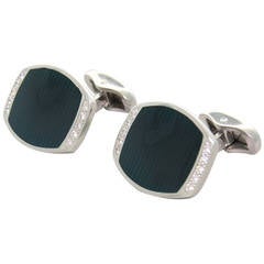 Victor Mayer Enamel Diamond Gold Cufflinks