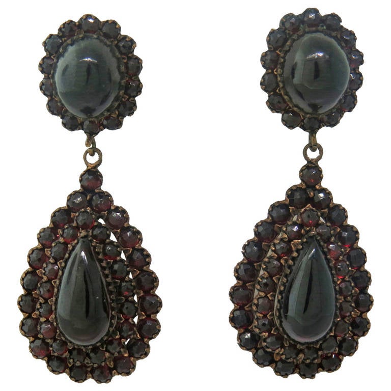 Antique Bohemian Garnet Drop Earrings