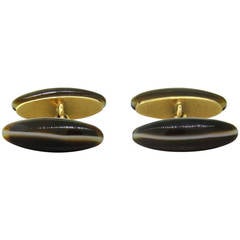 Art Deco Banded Agate Gold Cufflinks
