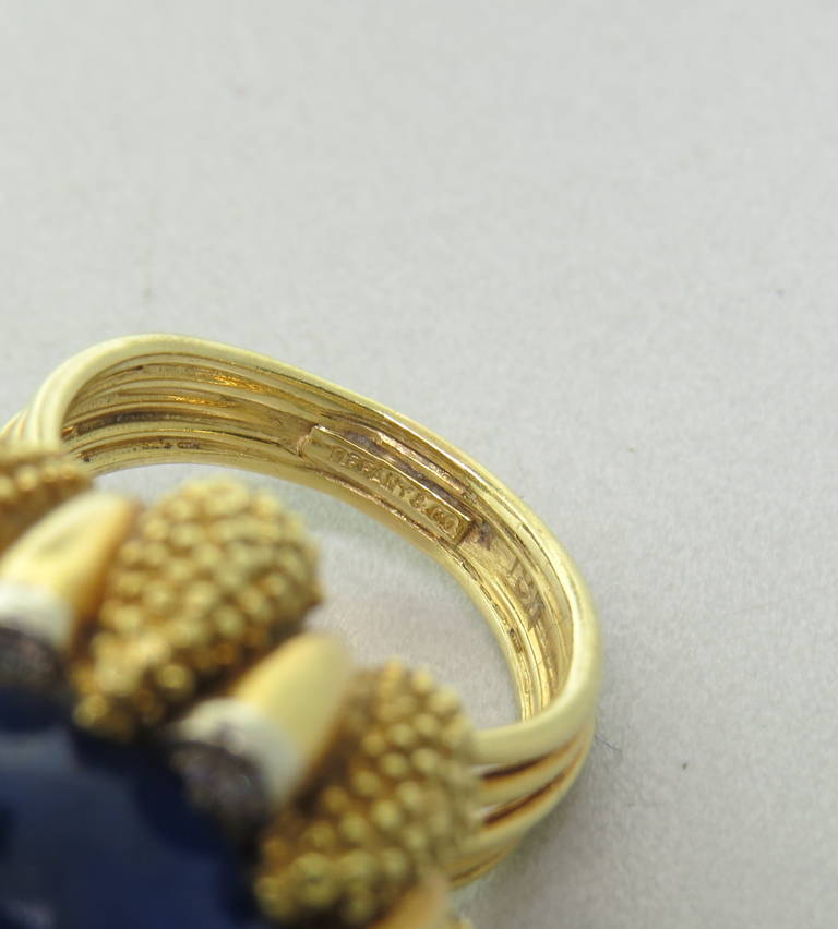 Women's 1970s Large Tiffany & Co Gold Lapis Diamond Ring