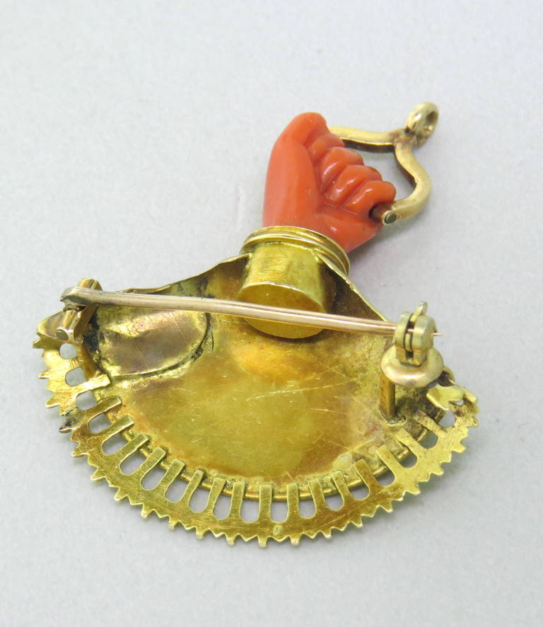 Victorian Antique Coral Gold Brooch Pendant